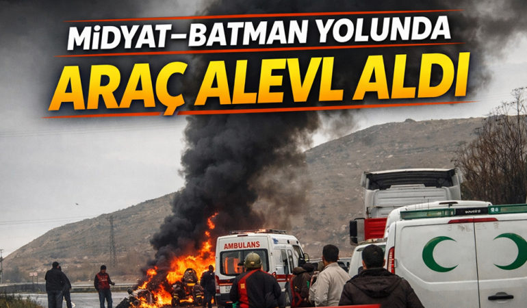 Midyat–Batman Yolunda Araç Alev Aldı: 2 Kişi Yaralandı