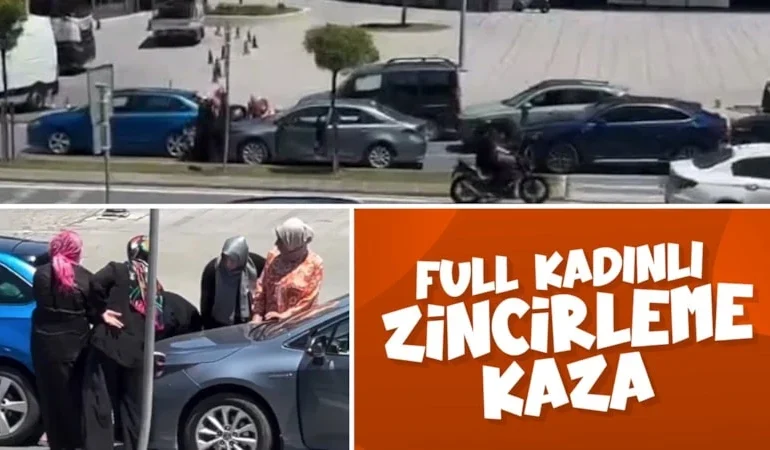 Zincirleme Kazada Dikkat Çeken Görüntü: Kadın Sürücüler Sorunu Sakinlikle Çözdü